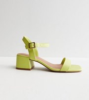New Look Green Leather-Look 2 Part Block Heel Sandals